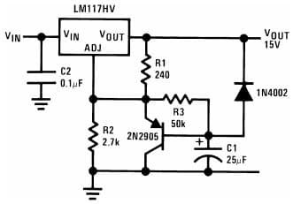 Typical Application for LM317HV Slow Turn-On 15V Regulator