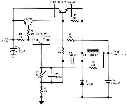 Typical Application for LM117HV 4A Switching Regulator with Overload Protection