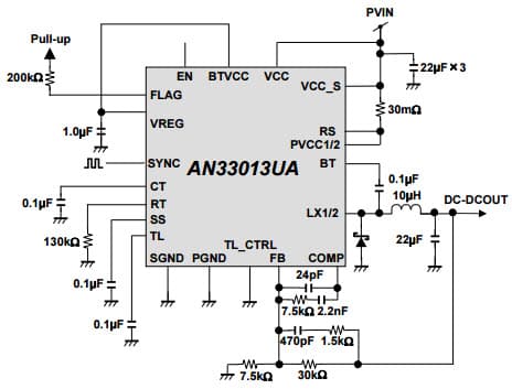 Typical Application Circuit for AN33013UA 1-channel DC-DC Step down Regulator integrated N-channel Power MOSFET