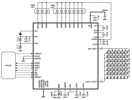 Typical Application Circuit for AN32150B LED driver IC with step-up charge pump control circuit