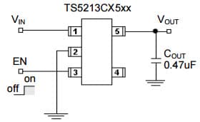 Typical Application Circuit for TS5213 80mA Low Noise LDO Voltage Regulator with Enable Function