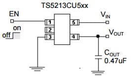 Typical Application Circuit for TS5213 80mA Low Noise LDO Voltage Regulator with Enable Function