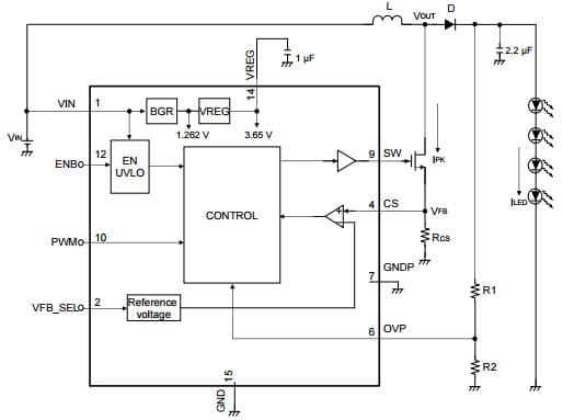 Typical Application Circuit for Boost Mode for AN30888B High Brightness LED Driver IC