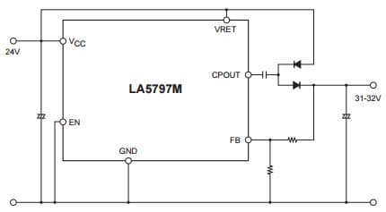 Typical Application at (VCC = 24V) for LA5797M Monolithic Linear IC for Variable Capacitance Diodes Charge Pump Step-up Power Supply