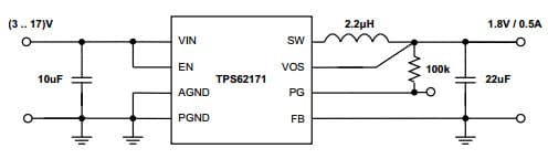 Typical Application for TPS62172 3V - 17V, 0.5A Step-Down Converter