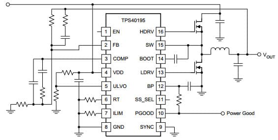 Typical Application Circuit for TPS40195 4.5V to 20V Synchronous Buck Controller With Synchronization and Power Good