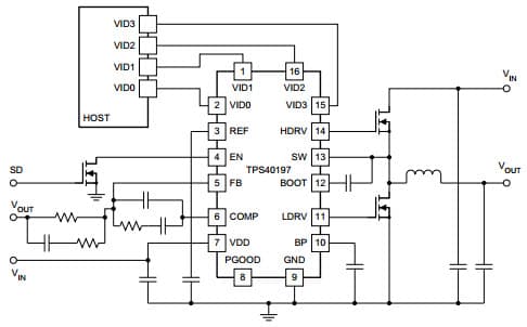 Typical Application Circuit for TPS40197 Synchronous Buck Controller With 4-Bit Vid Interface for Smart-Reflex Dsps