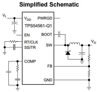 Typical Application Circuit for TPS54561-Q1 4.5-V to 60-V Input, 5-A, Step-Down DC-DC Converter With Eco-mode