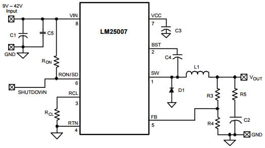 Typical Application Circuit for LM25007 42V, 0.5A Step -Down Switching Regulator