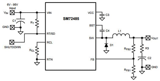 Typical Application Circuit for SM72485 100V, 150mA Constant On-Time Buck Switching Regulator