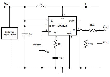 Typical Application Circuit for LM3224 Step-up PWM DC/DC Converter