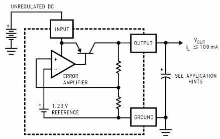 Typical Application and Block Diagram Circuit for SM72238 Solar Magic 5V Micro-power Voltage Regulator