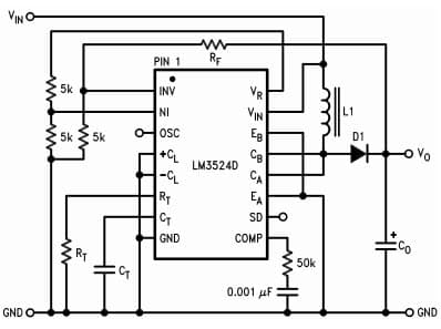 Typical Application Circuit for LM3524D Positive Regulator, Step-Up Basic Configuration (IIN(MAX) = 80 mA)