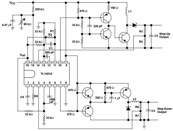 Typical Application Circuit for TL1451A Dual Pulse -Width -Modulation Control Circuits