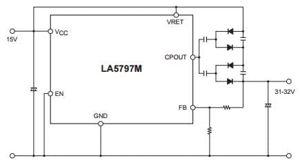 Typical Application at (VCC = 15V) for LA5797M Monolithic Linear IC for Variable Capacitance Diodes Charge Pump Step-up Power Supply