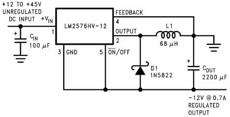 Typical Application Circuit for LM2576 Inverting Buck-Boost Develops at -12V