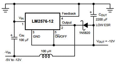 Typical Application Circuit for LM2576 Negative Boost Voltage Regulator