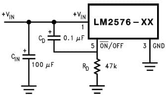 Typical Application Circuit for LM2576 Series SIMPLE SWITCHER 3A Step-Down Voltage Regulator with Delayed Startup