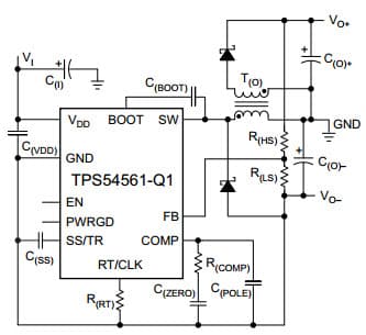 Typical Application Circuit for TPS54561-Q1 Split-Rail Power Supply Based on Application Report SLVA369