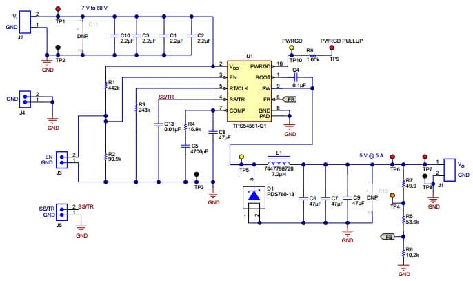 Typical Application Circuit for 5V Output TPS54561-Q1 Design Example