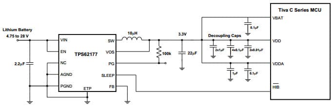 Typical Application Circuit for TPS62177 Micro-Controller Power Supply with Sleep Mode