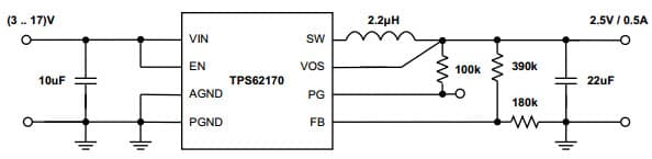 Typical Application for TPS62172 2.5V/0.5A Power Supply, Step-Down Converter