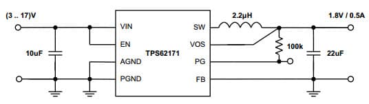 Typical Application for TPS62172 1.8V/0.5A Power Supply, Step-Down Converter