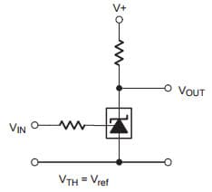 Typical Application for TL431C Adjustable Precision Shunt Regulator for Single-Supply Comparator with Temperature-Compensated Threshold