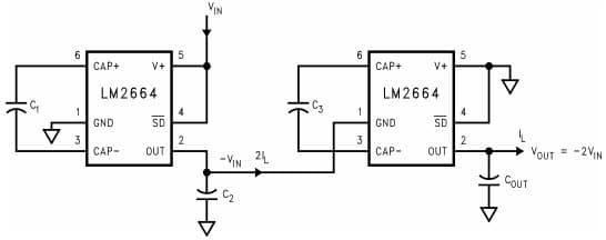 Typical Application Circuit for LM2664 Switched Capacitor Voltage Converter with Increasing Output Voltage by Cascading Devices