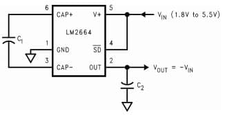 Typical Application Circuit for LM2664 Switched Capacitor Voltage Inverter