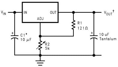 Typical Application Circuit for LM1085 1.2V to 15V Adjustable Regulator