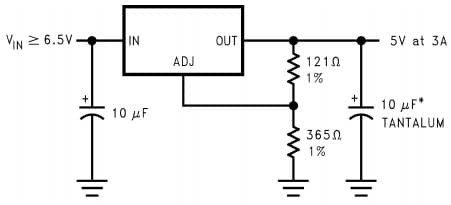 Typical Application Circuit for LM1085 Low Dropout Positive Regulator @ 5V