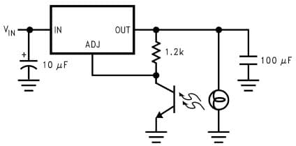 Typical Application Circuit for LM1085 Low Dropout Positive Regulator with Automatic Light Control