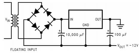 Typical Application Circuit for LM1085 Low Dropout Positive Regulator with Generating Negative Supply Voltage