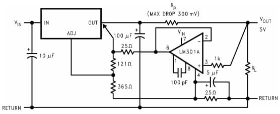 Typical Application Circuit for LM1085 Low Dropout Positive Regulator with Remote Sensing