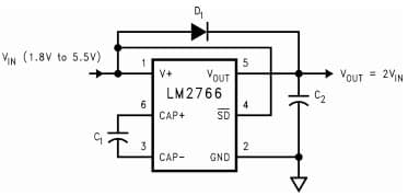 Typical Application Circuit for LM2766 Switched Capacitor Voltage Converter for Voltage Doubler