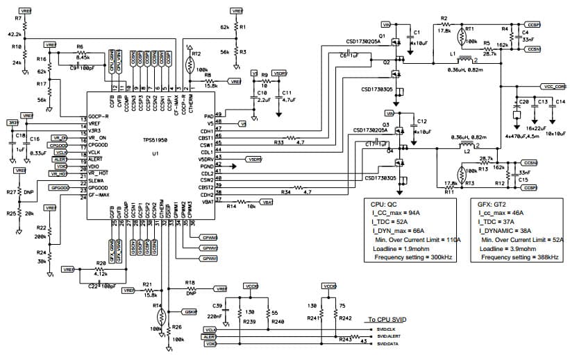 Typical Application Diagram for TPS59650 Step-Down Controller for 3-Phase CPU, 2-Phase GPU with Inductor DCR Current Sense