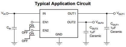 Typical Application Circuit for TLV710 200mA Dual, Low-IQ Low-Dropout Regulator for Portable Devices