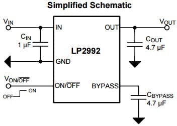 Typical Application Circuit for LP2992, 250mA Low-Noise Ultra Low-Dropout Regulator