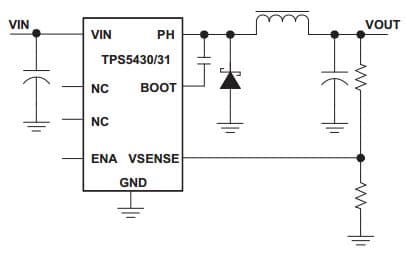 Typical Application Circuit for TPS5430 3A Wide Input Range Step-Down SWIFT Converter