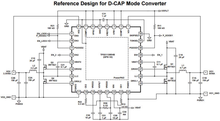 Typical Application Circuit for TPS51120 Dual Current Mode, Synchronous Step-Down Controller With 100mA Standby Regulators for Notebook System Power