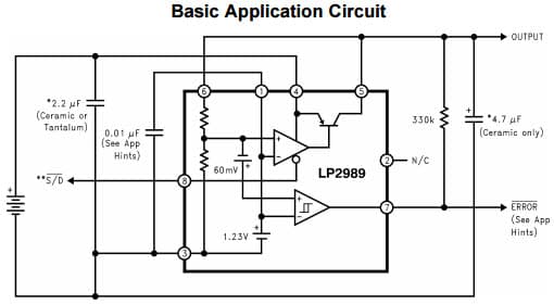 Typical Application Circuit for LP2989 500mA Ultra Low-Dropout Regulator for Use with Ceramic Output Capacitors