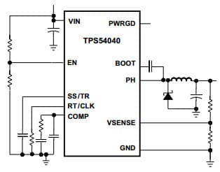 Typical Application Circuit for TPS54040 0.5A, 42V Step Down DC/DC Converter With Eco-Mode