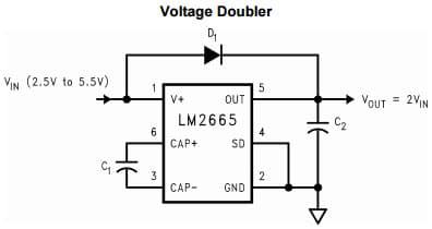 Typical Application Circuit for LM2665 Switched Capacitor Voltage Converter for Voltage Doubler