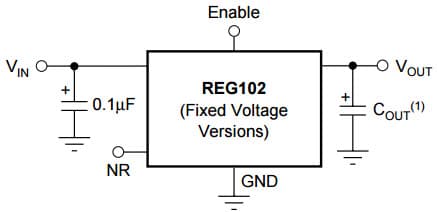 Typical Application Circuit for REG102 DMOS 250mA Low-Dropout Regulator