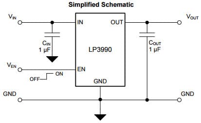 Typical Simplified Application Circuit for LP3990 150mA Linear Voltage Regulator for Digital Applications