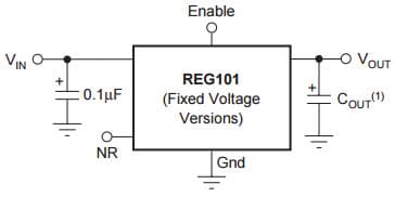 Typical Application Circuit for REG101 DMOS 100mA Low-Dropout Regulator