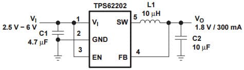 Typical Application for TPS62202 High Efficiency Step-Down DC/DC Converter