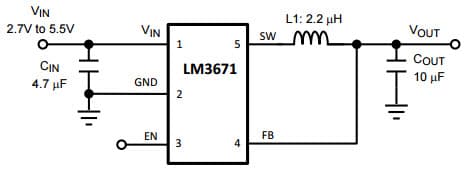 Typical Application Circuit for Fixed-Voltage for LM3671 2MHz, 600mA Step-Down DC-DC Converter