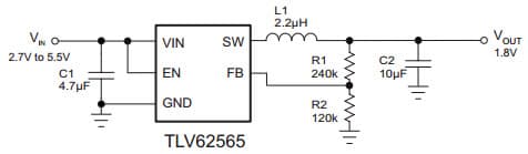 Typical Application Circuit for TLV62565 1.5A High Efficiency Step-Down Converter